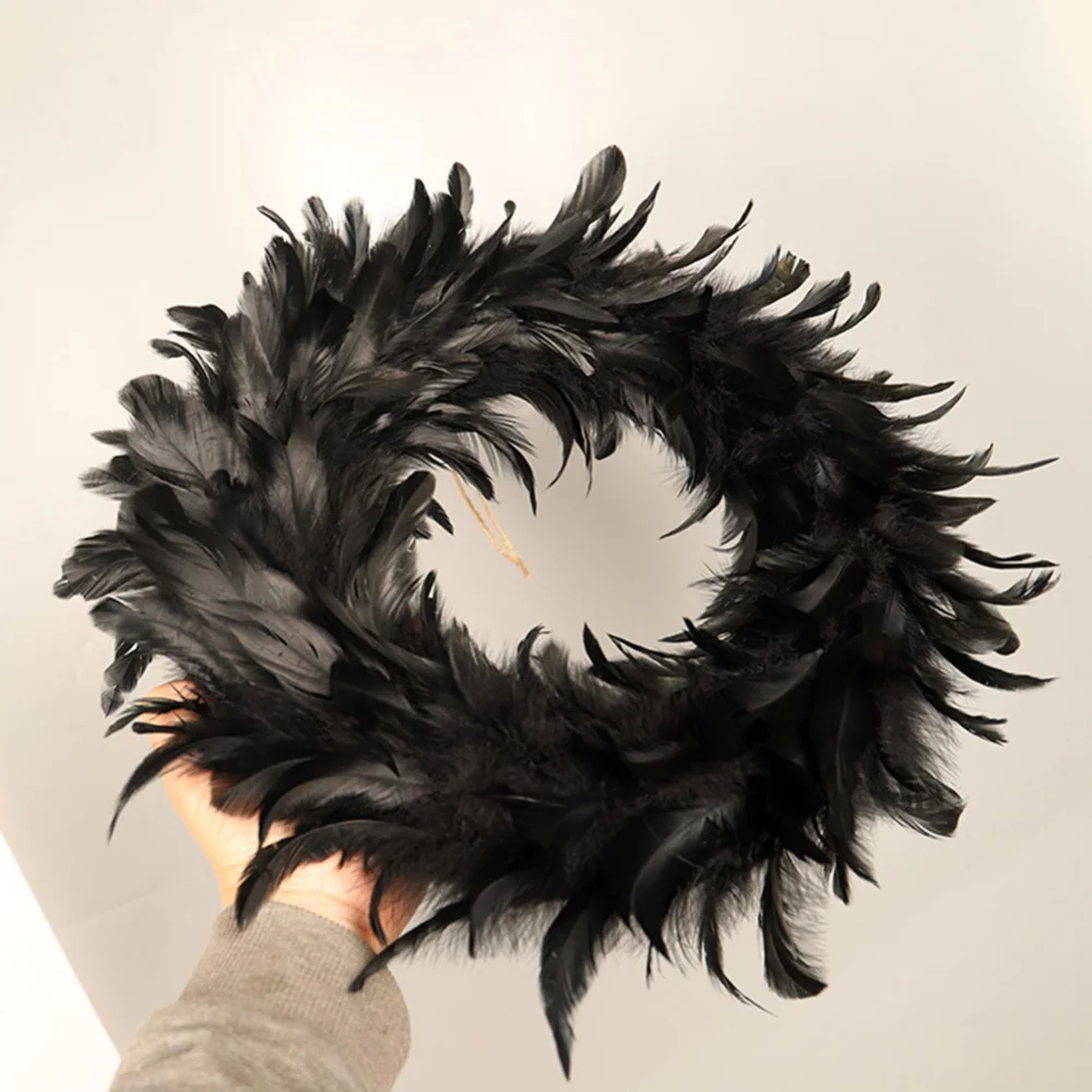 Couronne de plumes noires naturelles avec oeil, décoration d'Halloween, décor de fête, autre couronne, maison, fournitures de festival