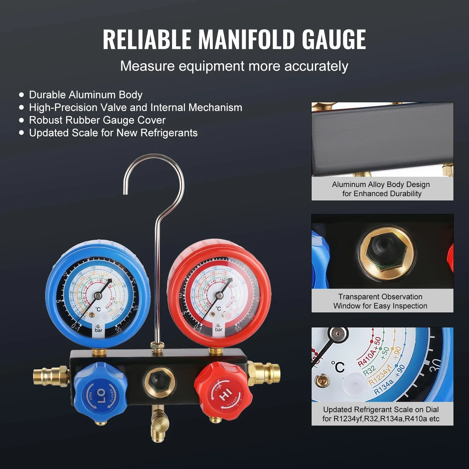 VEVOR Vacuum Pump Air Conditioning Refrigerant Kit Manifold Gauge Set 3.5/4CFM Single Stage Rotary Vane HVAC Air AC