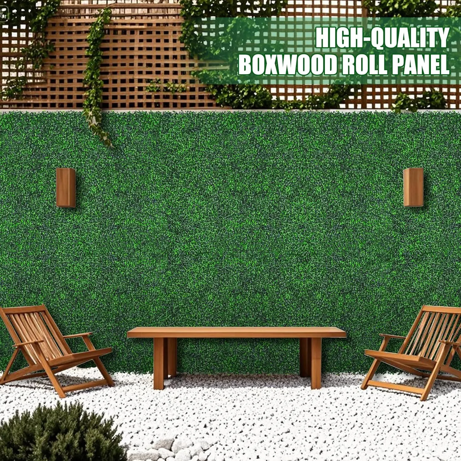Green Artificial Greenery Wall Roll for Garden Fence Covering, Indoor and Outdoor Decor, UV-Resistant