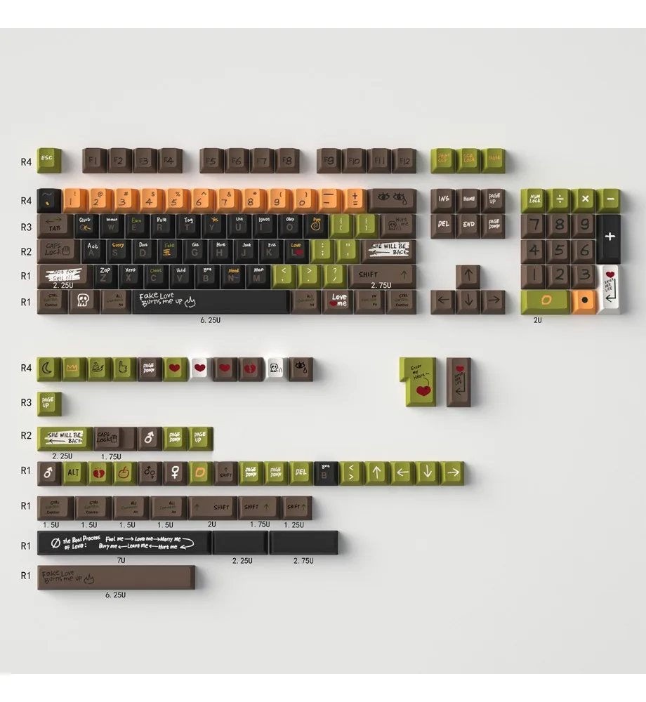 Keycap 129 Keys Thickened PBT Sublimation Original Factory High Love Story R2 Mechanical Keyboard