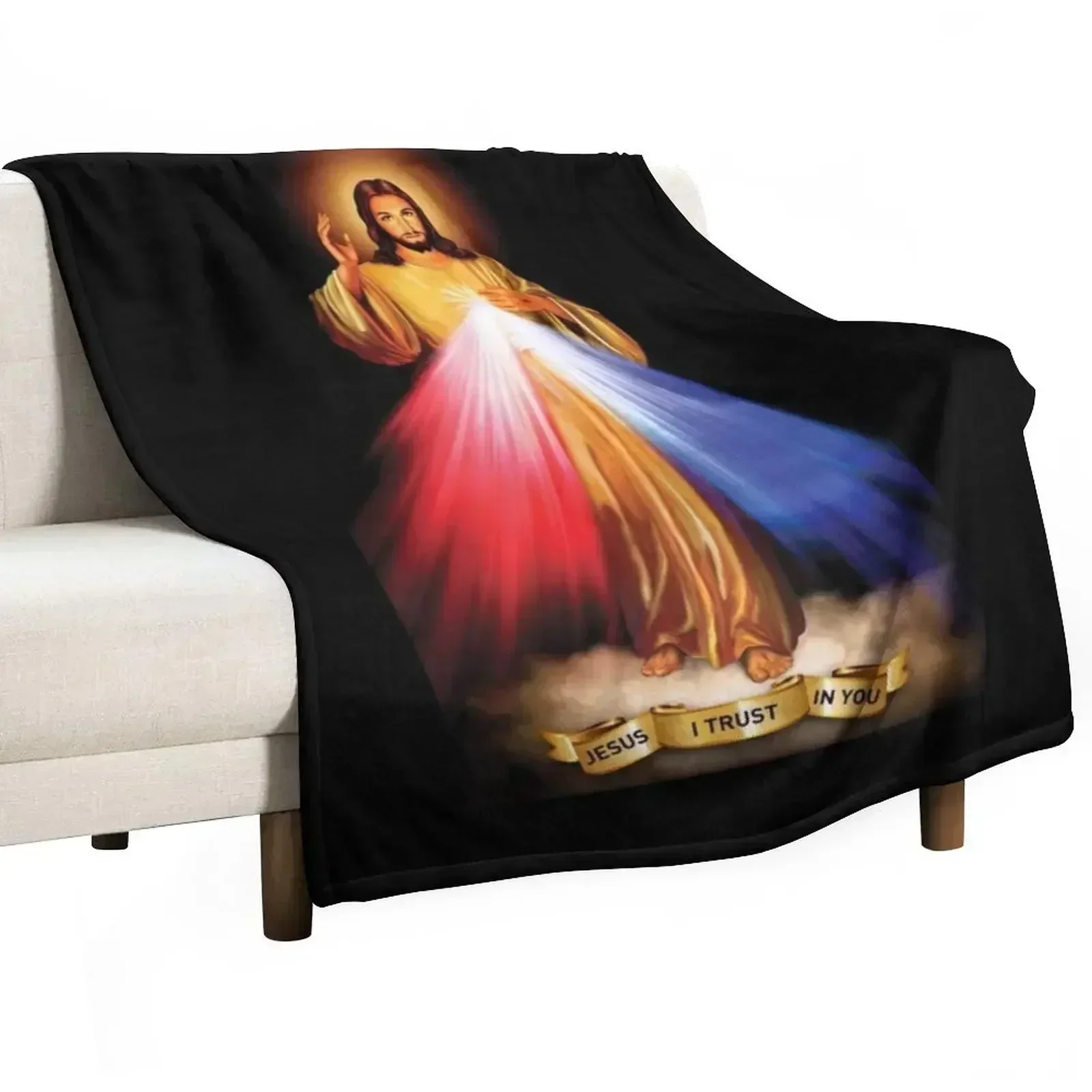 Jesus I trust in You, Saint Faustina, Divine Mercy Throw Blanket Weighted Flannels halloween Flannel Blankets