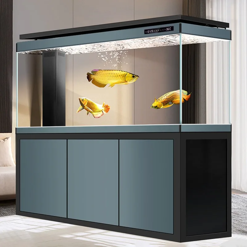 Fish tank living room large water-free bottom filter ultra-white aquarium entrance against the wall screen