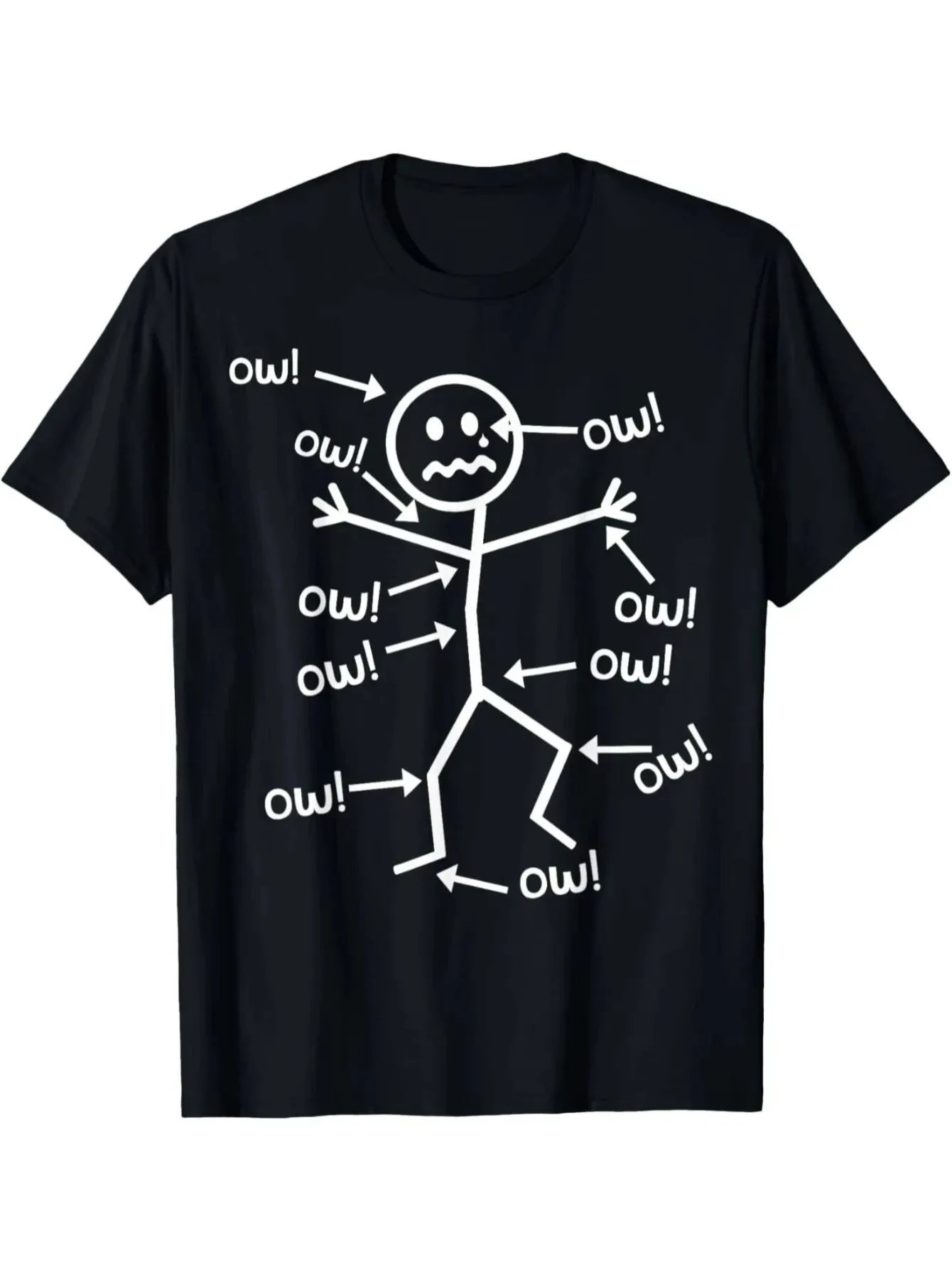 Funny Ow Stickman T-Shirt Everything Hurts Graphic Tee Sarcastic Humor Slogan Summer Short Sleeve Men Women Streetwear Top