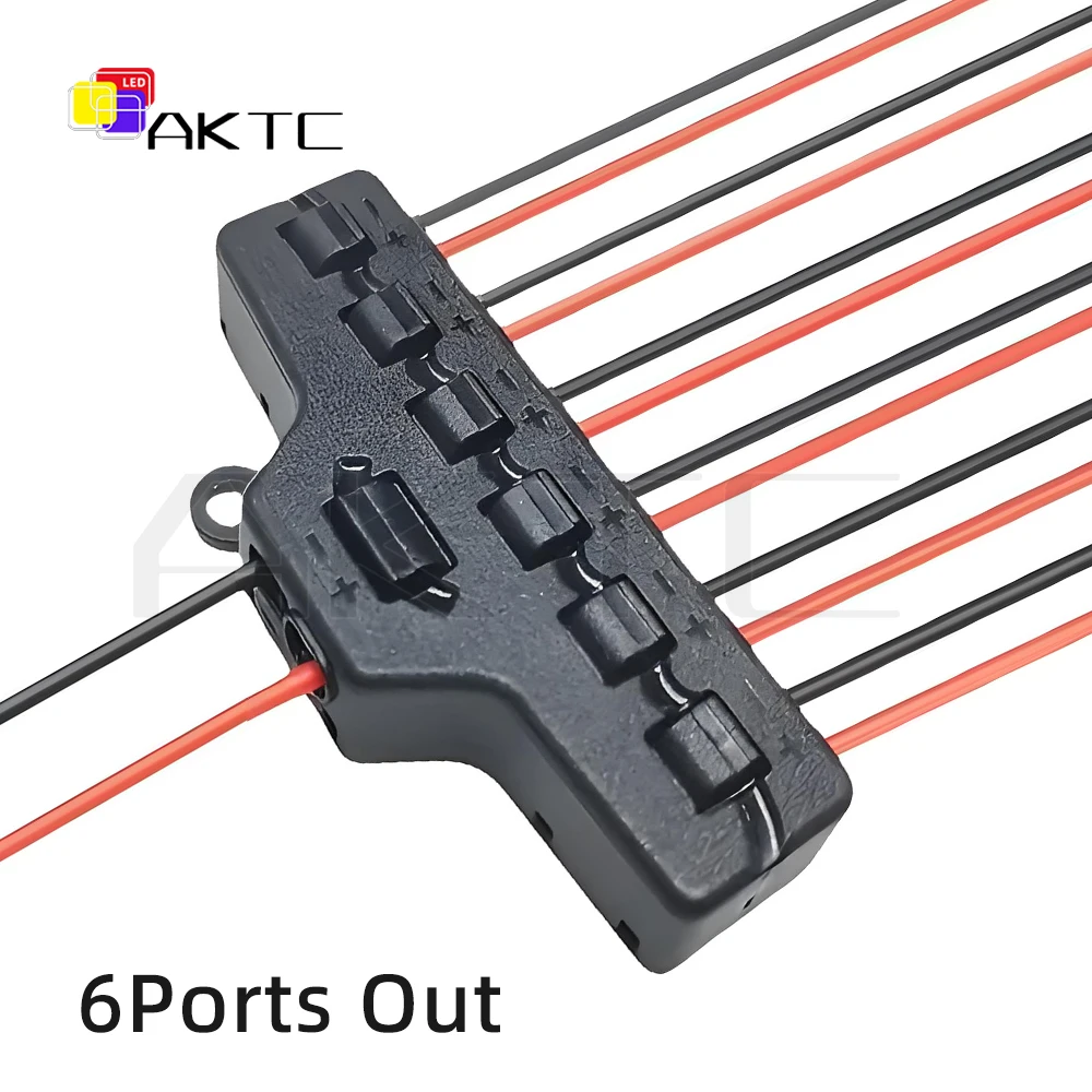 New Low Voltage 1 to 6 Ports Out Line Splitter Quick Connect Distribution Block for LED Strip Lighting Connection Terminal Black