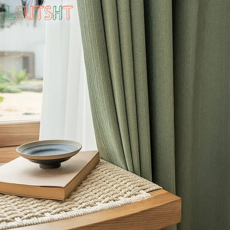 

Curtains for Living Room Bedroom Dining Simple Fine Pleated Milk Tea Color Matcha Cream Color Blackout Fabric Curtains Window