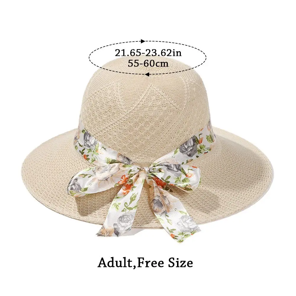 Casual Straw Sun Visor Hat Summer Women Beach Hat Wide Brim UV Protection Straw Hat Foldable Portable Travel Sun Visor Cap