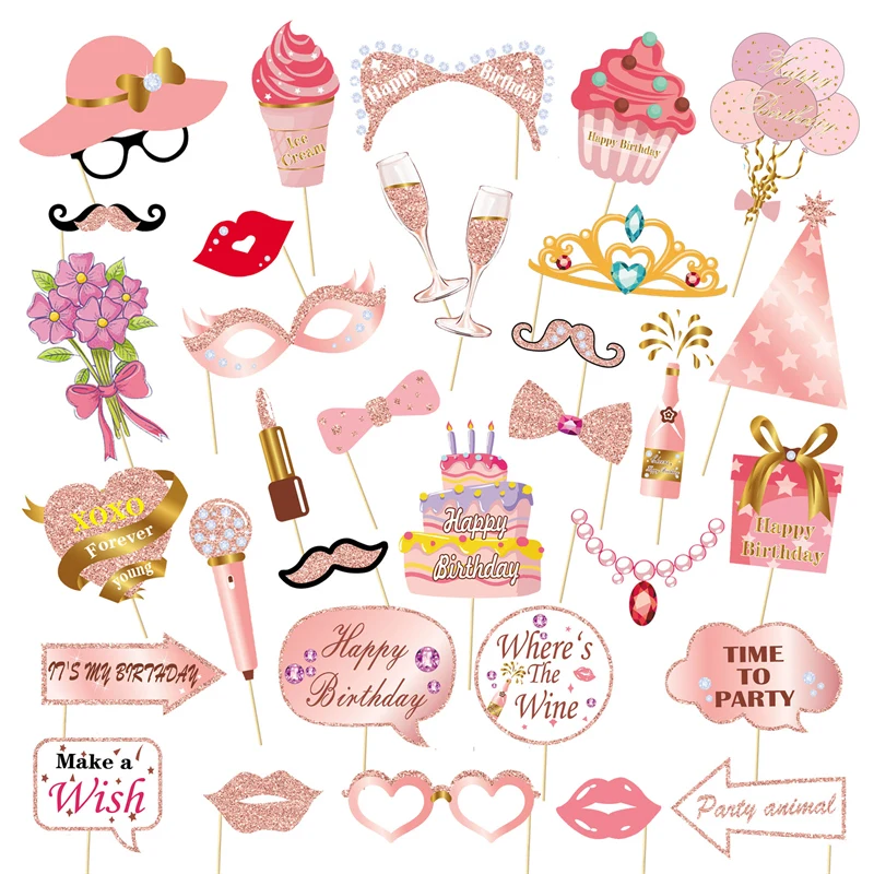33pcs 16 18 21 30 40 50 60 Jahre alte Foto automaten Requisiten für Mädchen Frauen Erwachsene Geburtstags feier Photo booth Requisiten Jubiläums bedarf – Detail 10