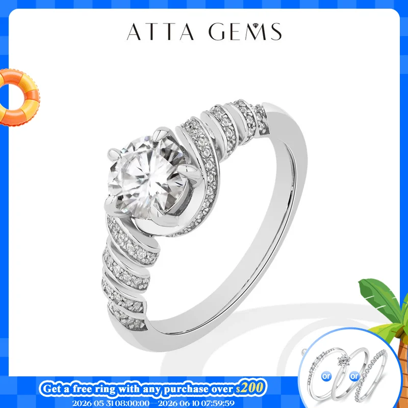 

ATTAGEMS 925 Sterling Silver Moissanite Luxury Women Ring 1.0CT DVVS1 Classical Band Engagement Wedding Fine Jewelry Accessories
