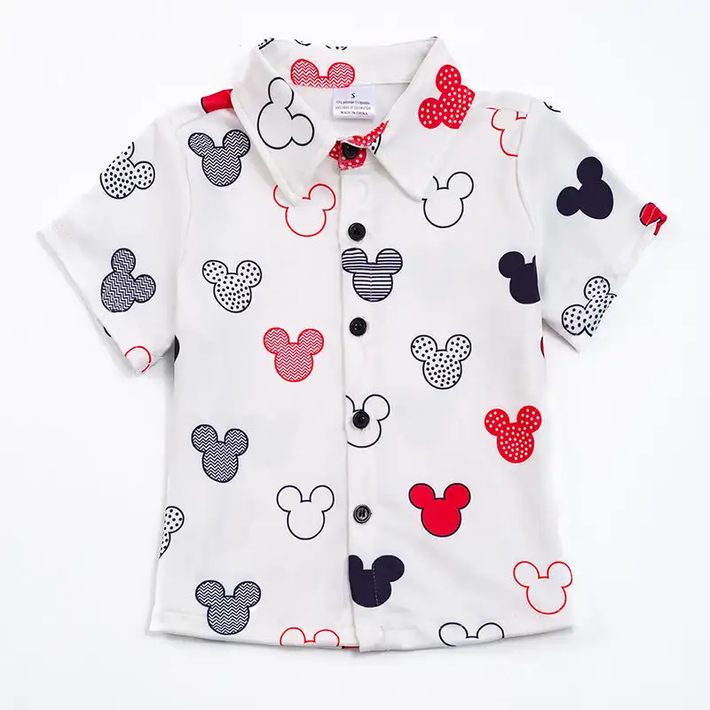 Spring Summer Zoobies Sibling Portrait Print Boys Button Up Short Sleeve Shirt Top