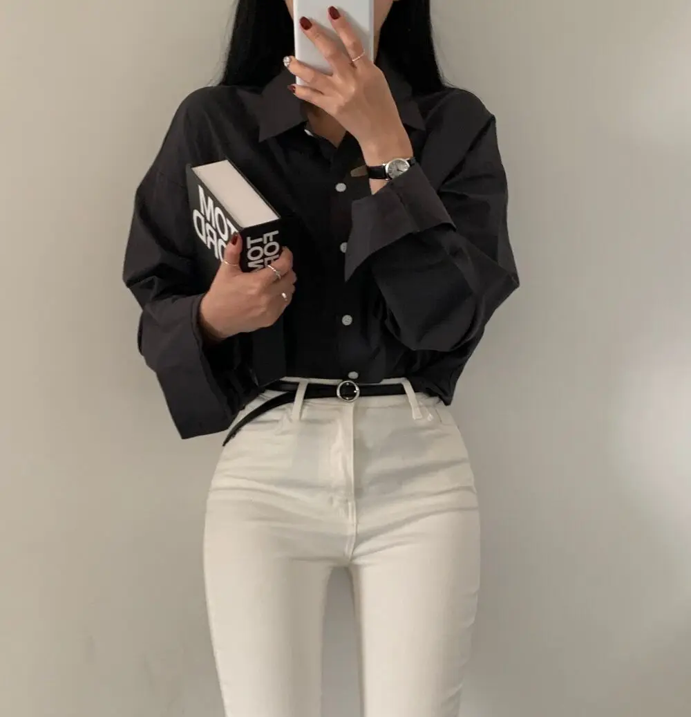 2024 Korean Style Chic Loose Shirt Temperament Simple Tops Office Lady Professional Blouse Turn Down Collar Clothes Blusas Mujer