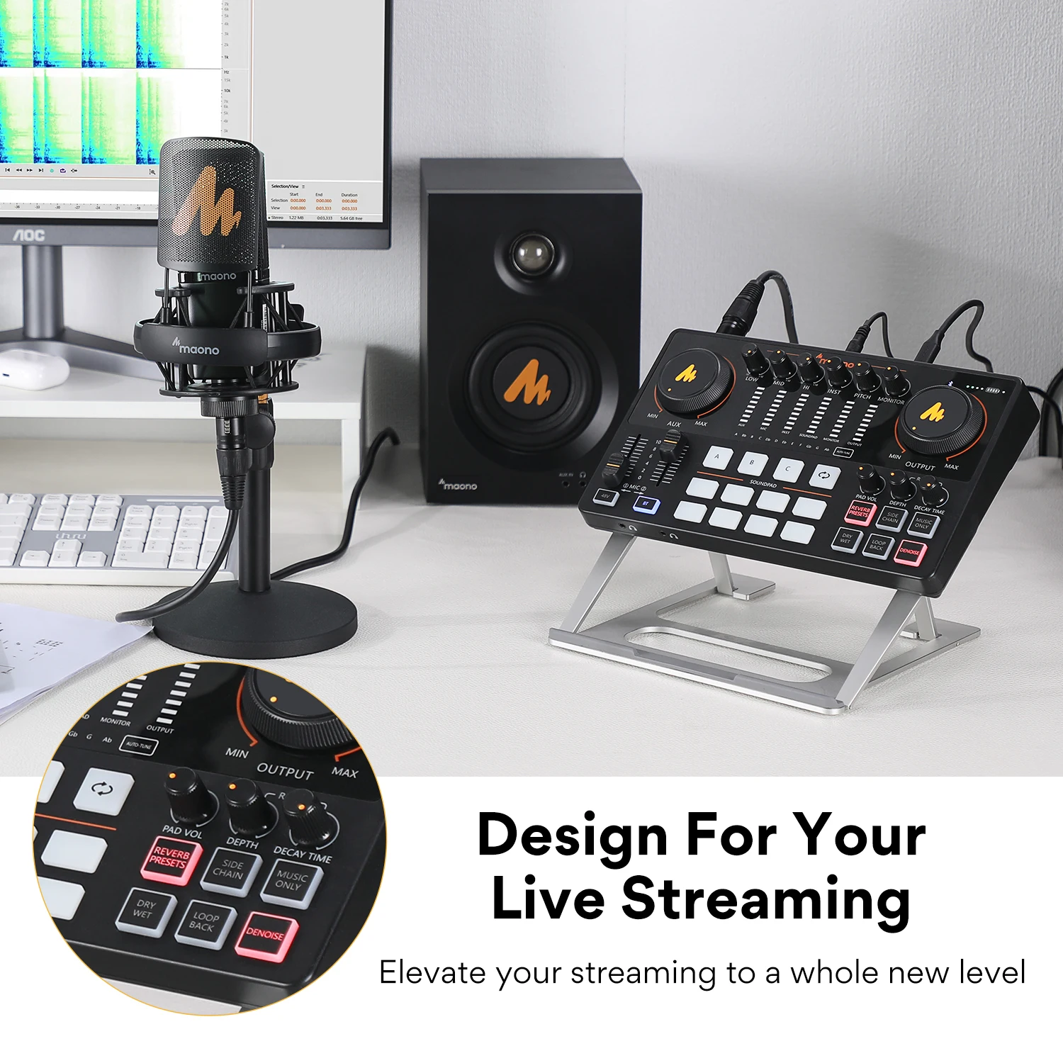 Maono AME2 Interfaccia audio Scheda audio Mixer DJ All in One Podcast portatile Studio per registrazione, streaming live, Youtube, chitarra, PC