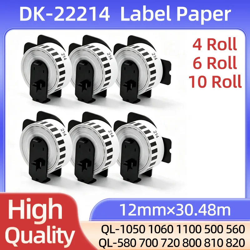 4~10 roll DK22214 Label Continuous Thermal Paper 12mmx30.48m Compatible for Brother QL Label Printer QL-500 570 Machine Dk-22214