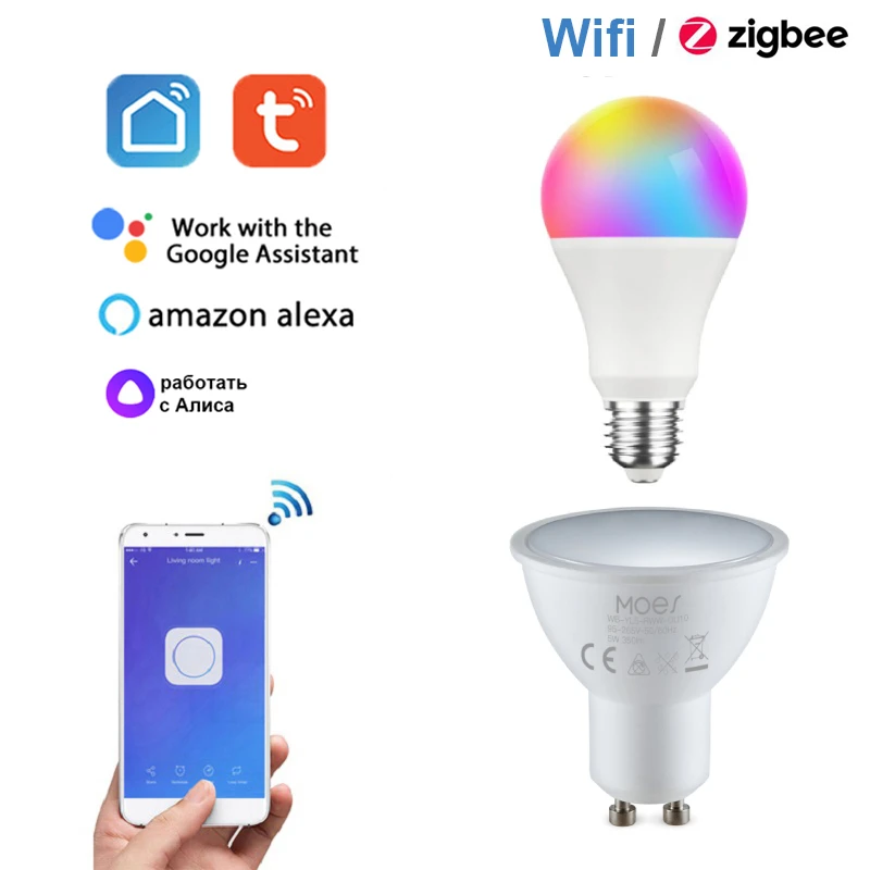 GU10 E27 WiFi / Zigbee Smart Light Bulb RGB+CW Spotlight Smart Bulb App Remote Control For Smart Life Alice Alexa Google Home