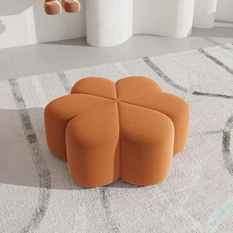 Petal-Shaped Designer Ottoman Dressing Makeup Shoe Stool Pouf Soft Fleece Bench Adutls Home Decor Furniture