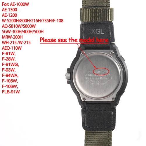 Imagen 2 del producto Correa de nailon de 18mm para reloj Casio W800H, pulsera deportiva de lona negra y verde SGW300 F91W F105/108/A158/168 AE1200WH AE1300