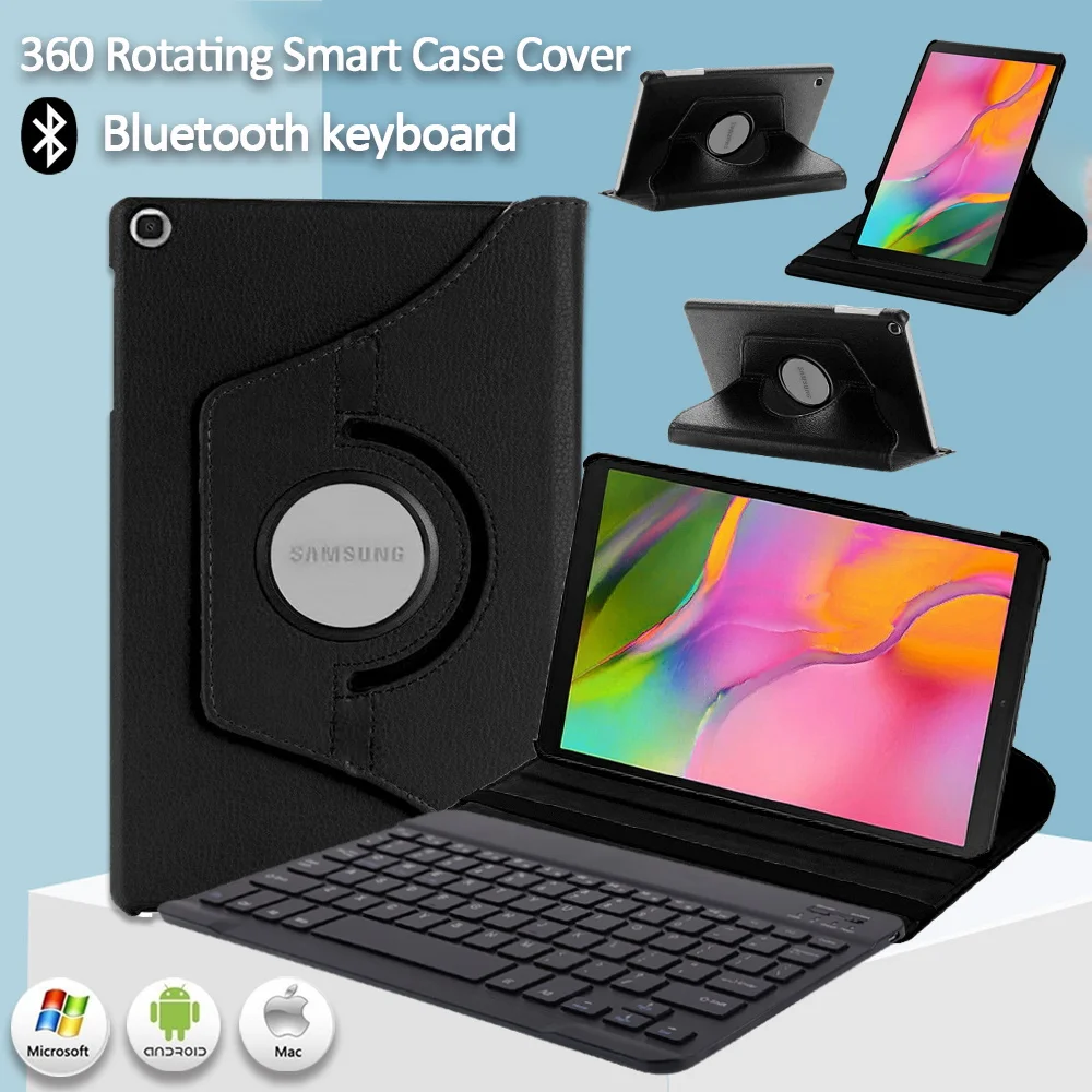 for Samsung Galaxy Tab A 10.1 inch T510 T515 Case Resistant 360 Rotating Anti-fall Scratch Tablet Case+Bluetooth Keyboard