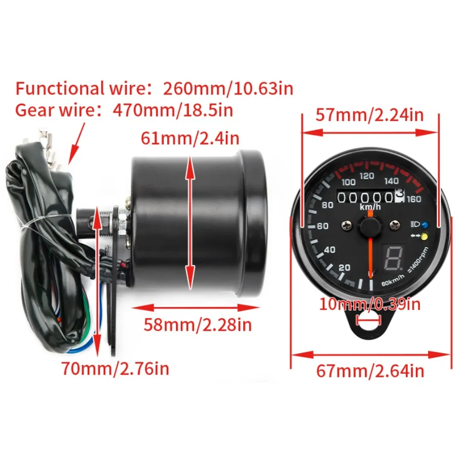 Motorcycle Accessories LED Kilometer Headlight Turn Sigal Gear Indicator Light Meter Odometer Motorbike Electronic Speedometer