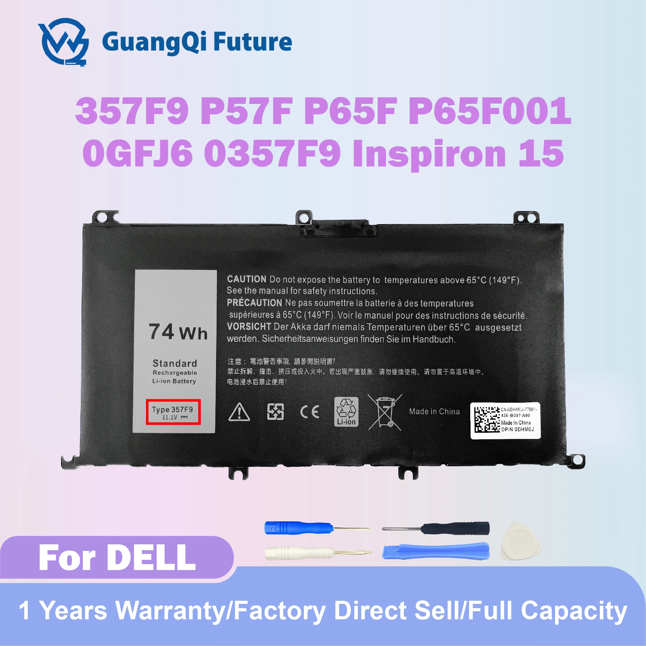 357F9 74Wh 6667mAh 11.1V Laptop Battery Replacement for Dell Inspiron 15 7000 Gaming 15 7559 I7559 7557 I7557 5577 7567 5576 756