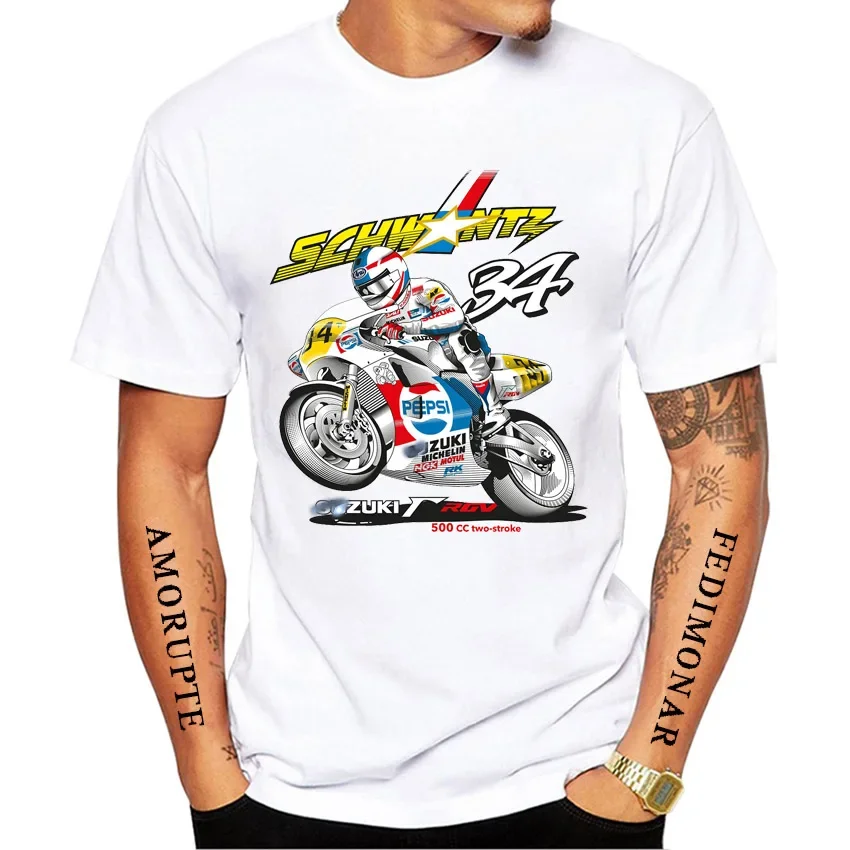 Kevin Schwantz 34 GP Race Riding T-Shirt Summer Men Short Sleeve GS Adventure Sport Casual White Tops Man Motorcycle Rider Tees