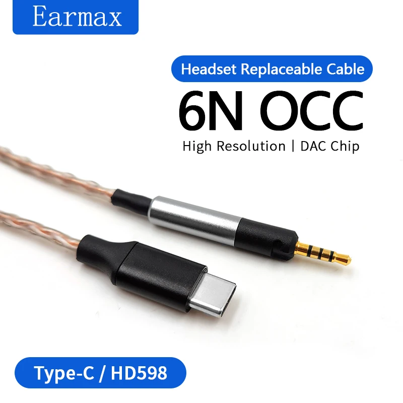 For Sennheiser HD598 HD598SE HD400pro Audio Technica M40X M50X M60X M70X Headset Replaceable TYPE-C to HD598 Cable