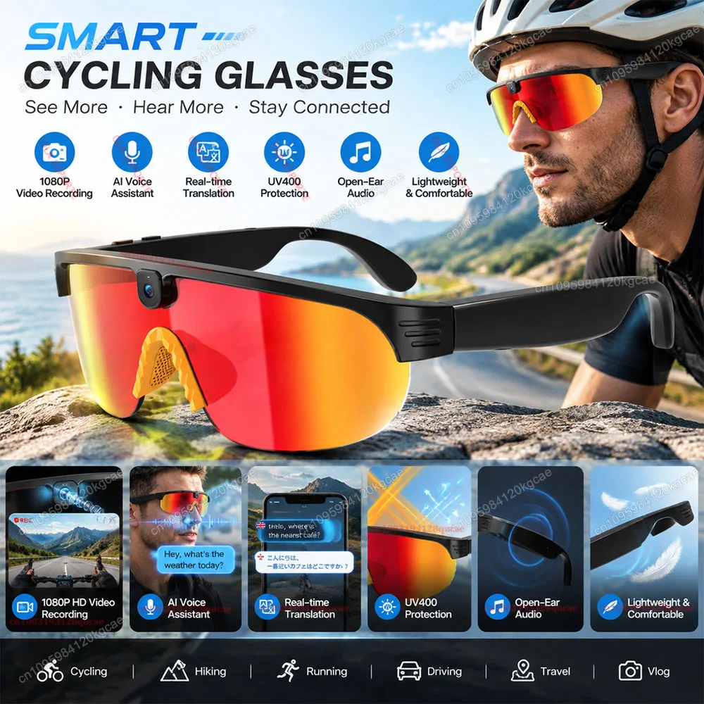 New 800W Camera AI Glasses Men Color Smart Translation Glasses Photo Video Recording Waterproof Call Smart Sunglasses AIMB-G1Max
