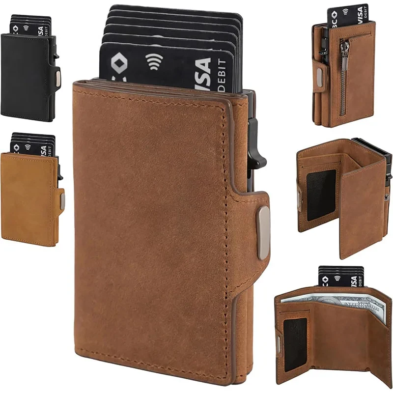 

Мужской держатель RFID-карты из натуральной кожи, минималистичный кожаный кошелек для кредитных карт с портмоне и слотом для денег, небольшой дорожный кошелек
