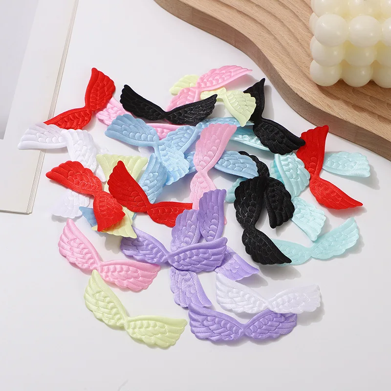 80 Stück 6,5*2CM Satin-Engelsflügel-Applikationen zum Aufnähen für DIY Haarspangen-Zubehör, Stofftaschen, Geschenkverpackungen, Dekoration – Detail 11