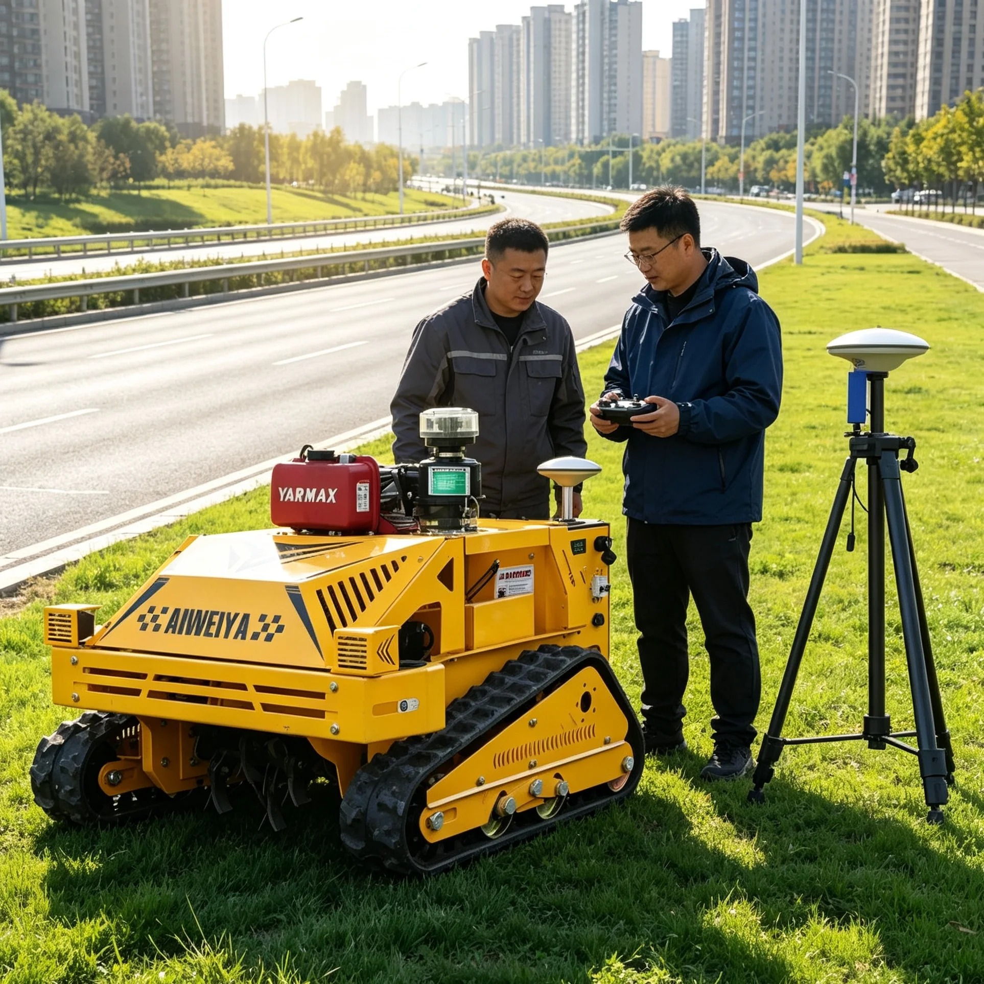 Customized tracked lawn mower with expandable storage rack, adjustable mowing height,ideal for rugged farmland and sloped‑ground