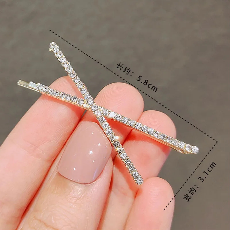 2pcs Women Cross Crystal Hairpins Rhinestone Hair Clips Barrettes Simple Side Clip Bridal Headwear for Girls Fashion Accessories
