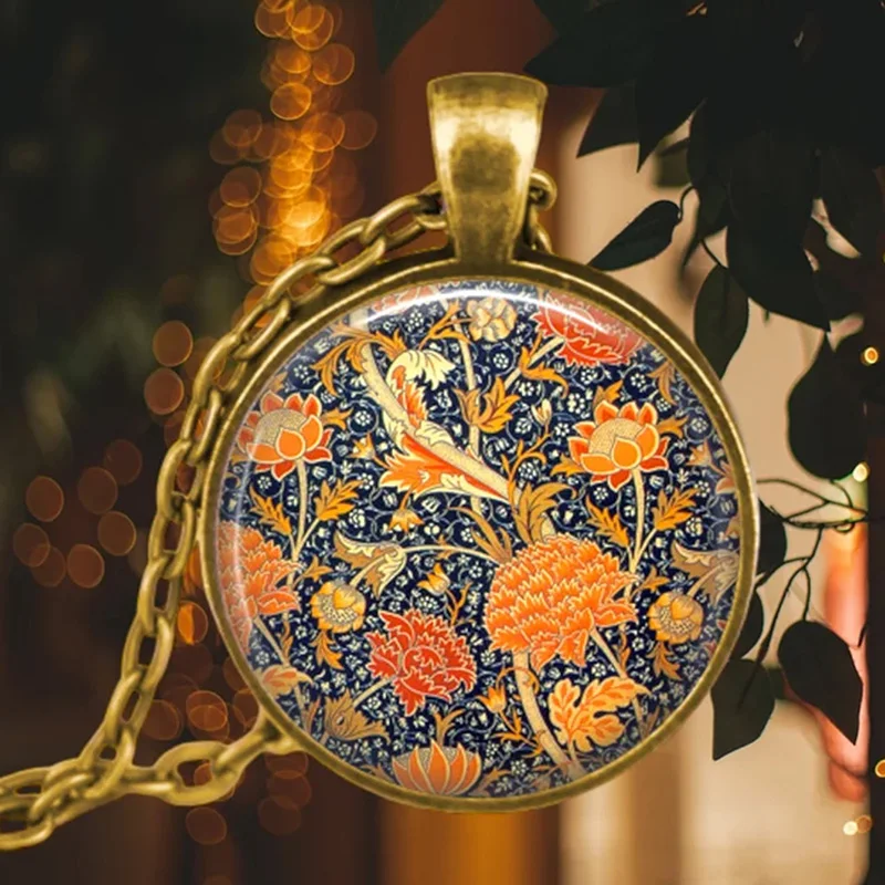Vintage Antik vergoldete bunte süße Erbsenblume Glas Anhänger Halskette für Frauen Schmuck – Detail 4