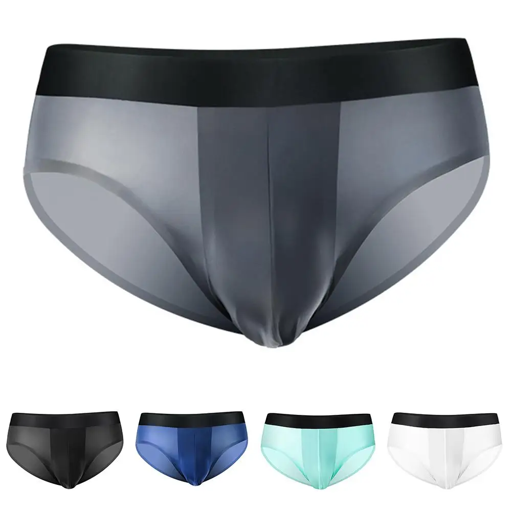 

Men Ice Silk Seamless Briefs Men's See Through Breathable Pouch Panties Underwear Male Sexy Underpants