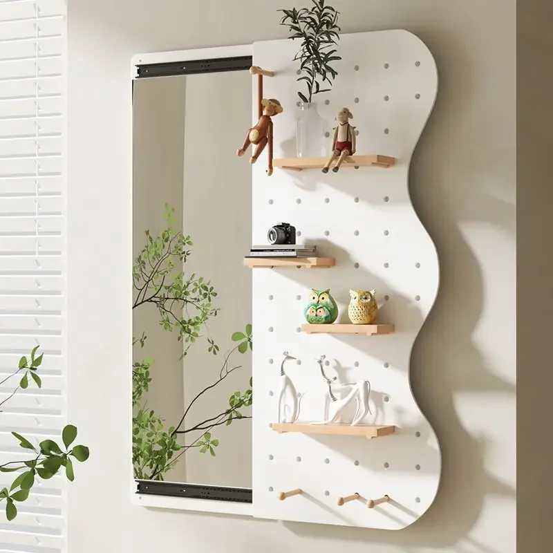 

Full-length mirror hole board entrance wall rack wall solid wood baffle storage rack