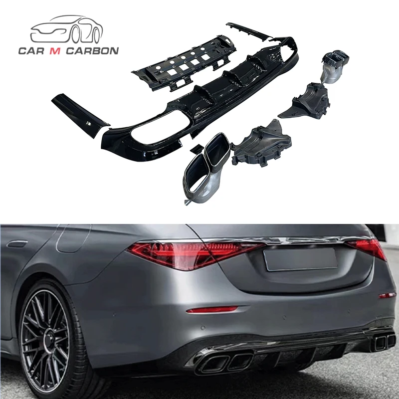 W223 Sport Car Upgrade S63 Rear Diffuser Lip with Mufflers Exhaust Tips W223 S63 Rear Bumper Lip 2022Year S63 Rear Lips