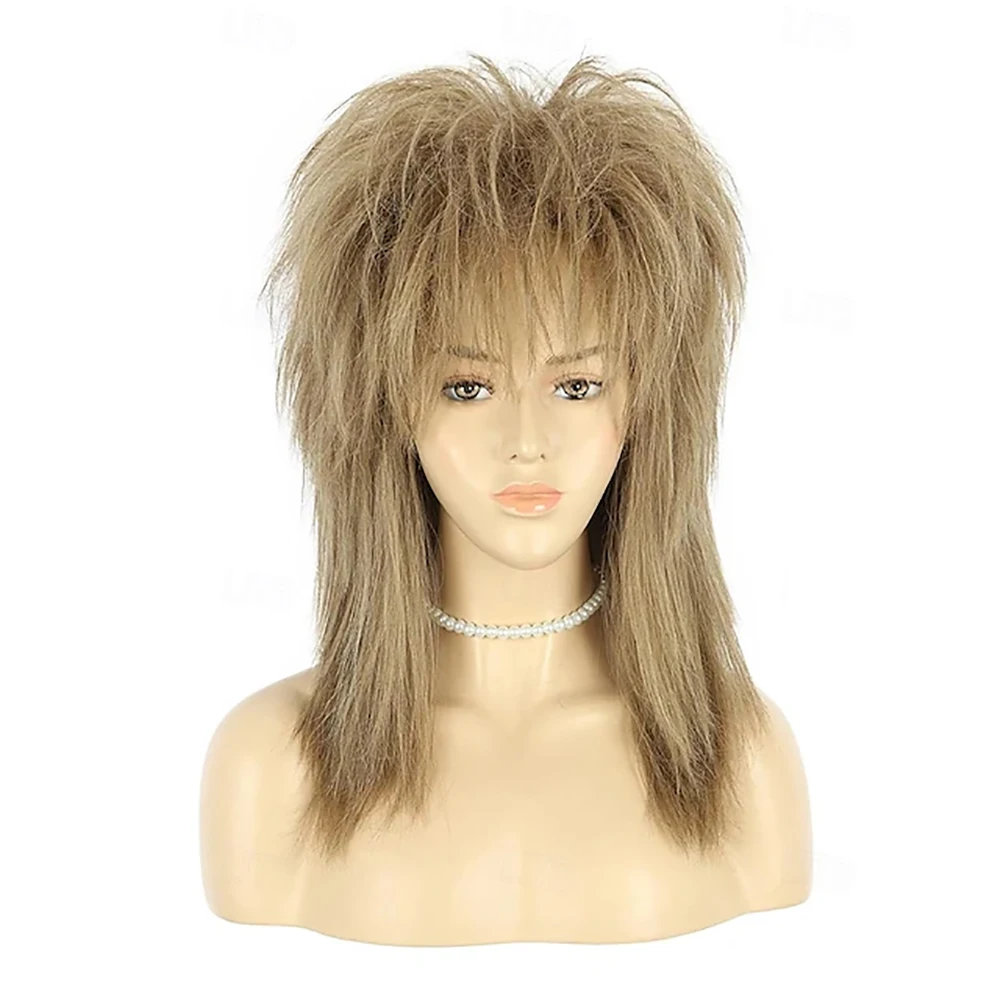 HAIRJOY ​​Kunsthaar-Perücke im 70er- und 80er-Jahre-Stil, Mullet-Perücke für Damen, schulterlang, gerade, braun, Rock, Disco, Cosplay, Party, Halloween, Kostüm-Perücke – Detail 1