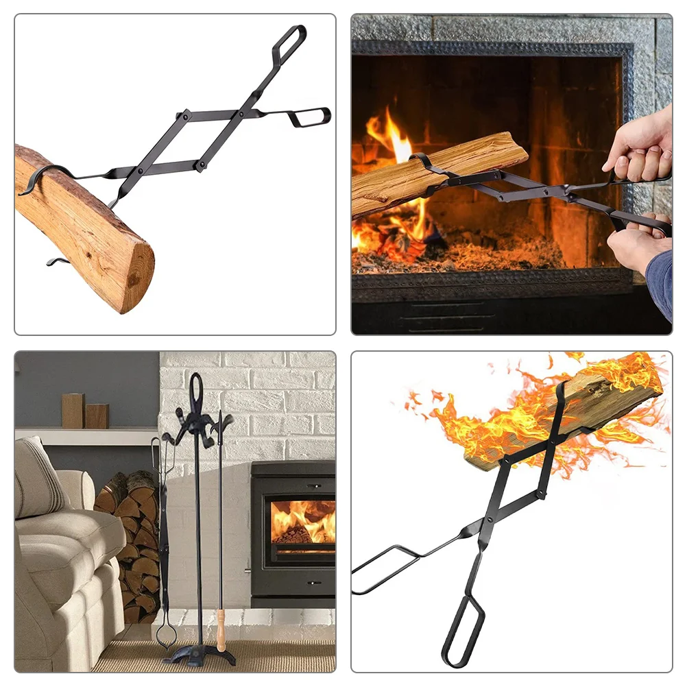 Log Tong Fire Pliers Fireplace Folding Fireproof Claw Gripper Indoor and Outdoor Tools Firewood