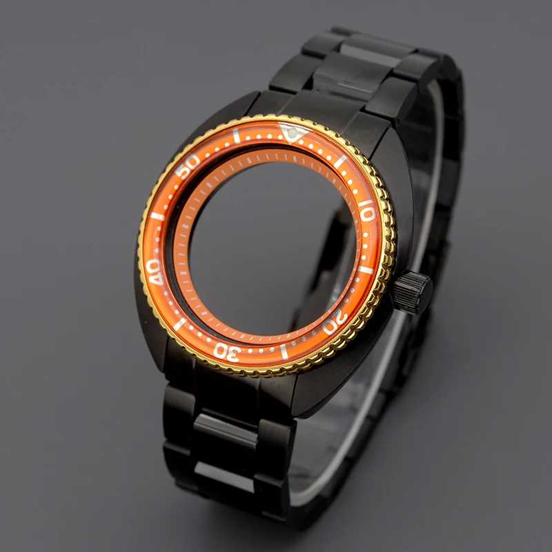 Black Men's Watch Case 6105 6309 Turtle Abalone Watch Case With 316L Stainless Steel Bracelet Sapphire Crystal 100m Water