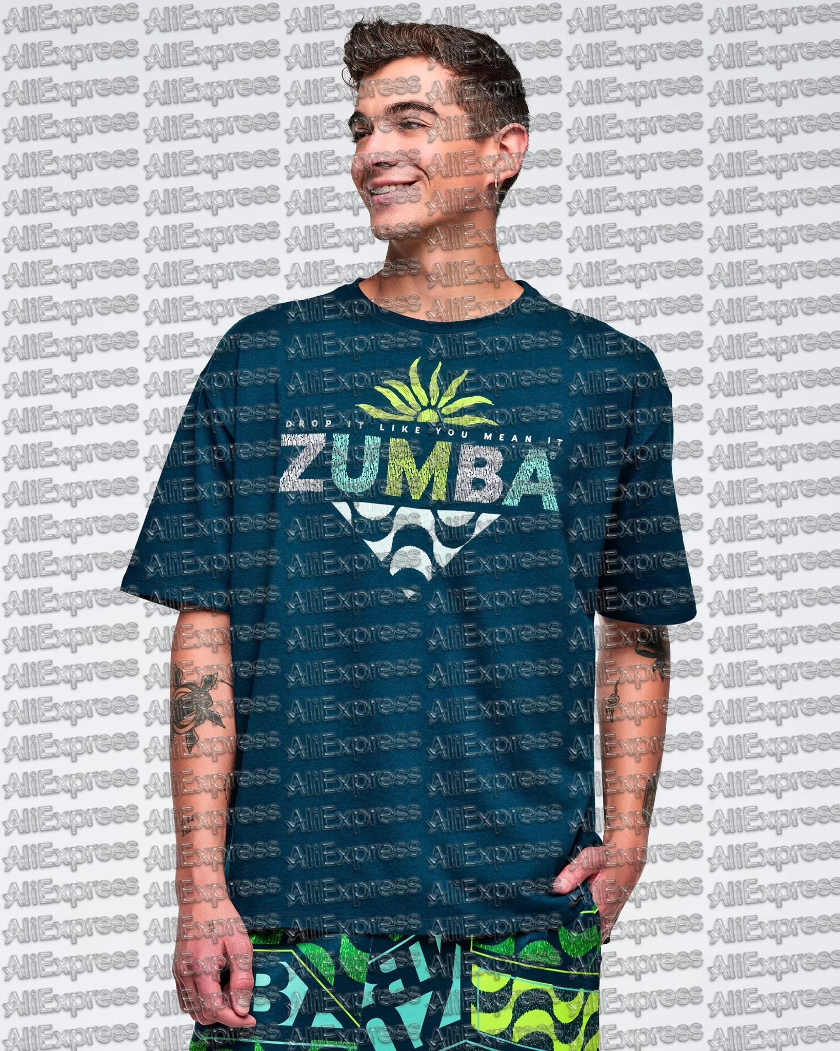 

Summer New ZW Aerobic Exercise Men's and Women's Coconut Tree Gradient Fitness Running Yoga Large Loose Quick Drying T-shirt