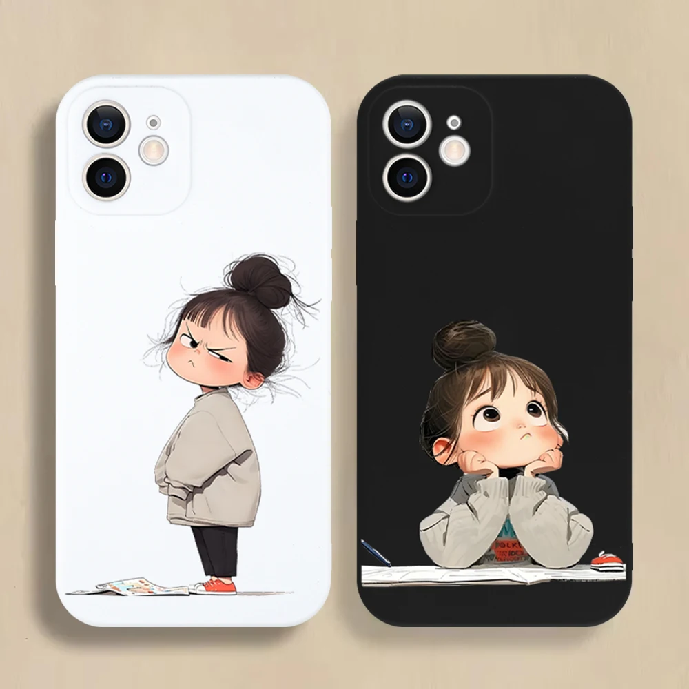 

Cute Angry Little Girl Phone Case For iPhone 16 15 14 13 12 11 Pro Max Mini X XS SE4 7 8 Plus 16E Shockproof Silicone Soft Cover
