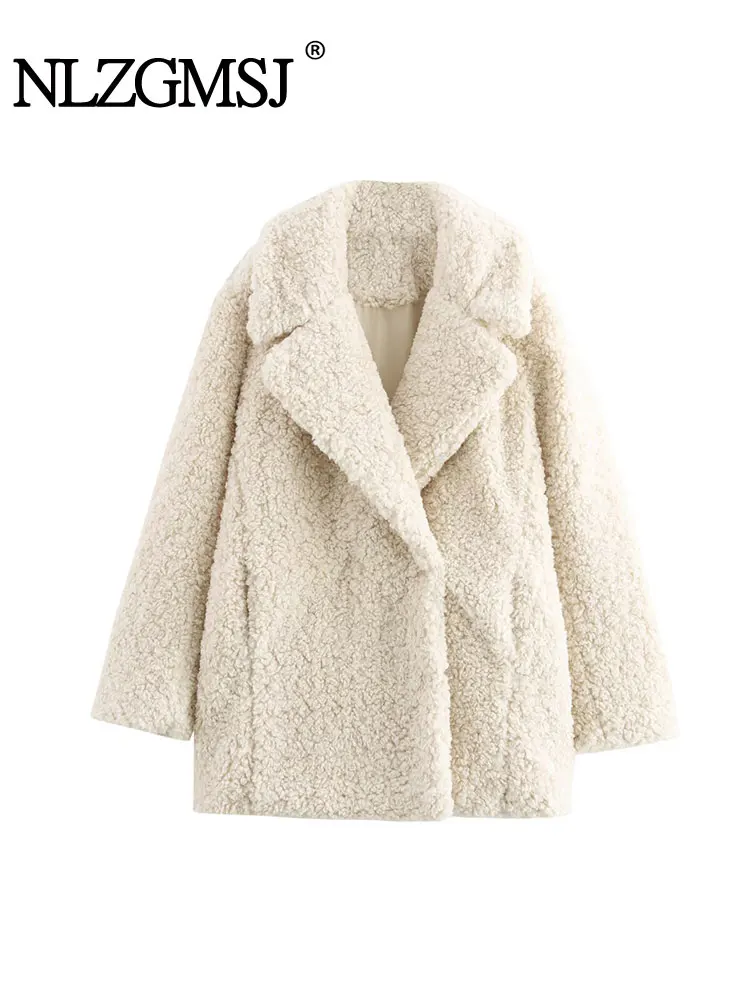 

NLZGMSJ женская свободная куртка оверсайз, 2025, зимняя теплая утепленная флисовая подкладка с длинными рукавами и карманами, пальто из искусственного меха, женское TopY2K