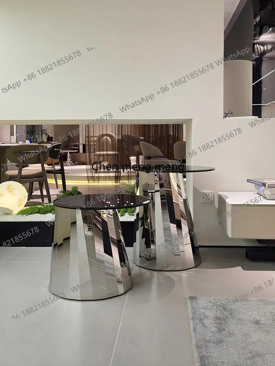 Discount Italian minimalist living room stainless steel high-grade light luxury edge few oval sofa side tempered glass coffee ta
