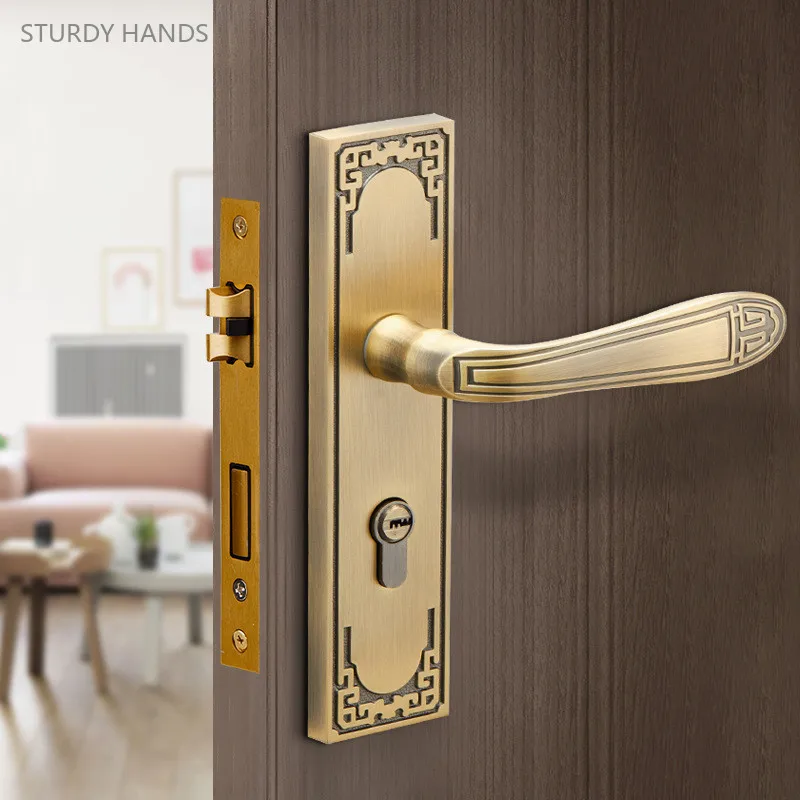 

Chinese Retro Zinc Alloy Door Locks with Key Bedroom Door Lock Silent Anti-theft Lockset Household Hardware Accessories