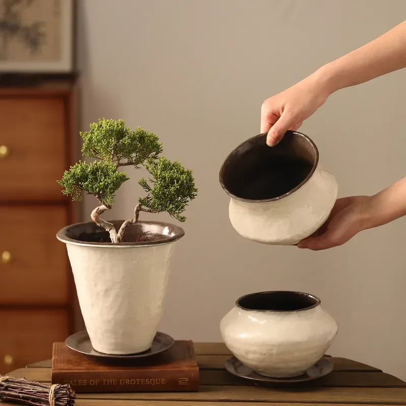 Jingdezhen ceramic flower pot Japanese-style simple wabi sand wind flower device home living room bedroom small succulent