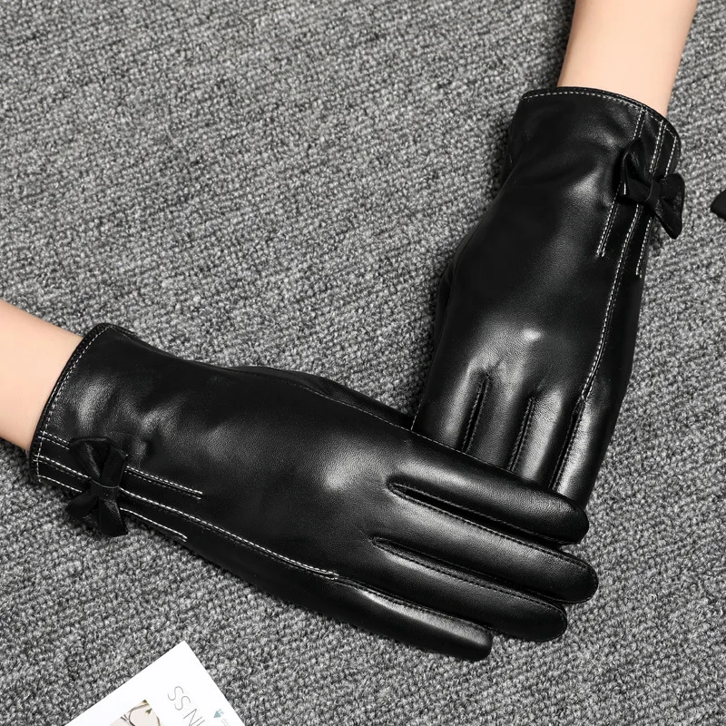 Real Leather Gloves Female Plus Velvet Thicken Keep Warm Autumn Winter Driving Touchscreen Sheepskin Women Gloves YSW0011