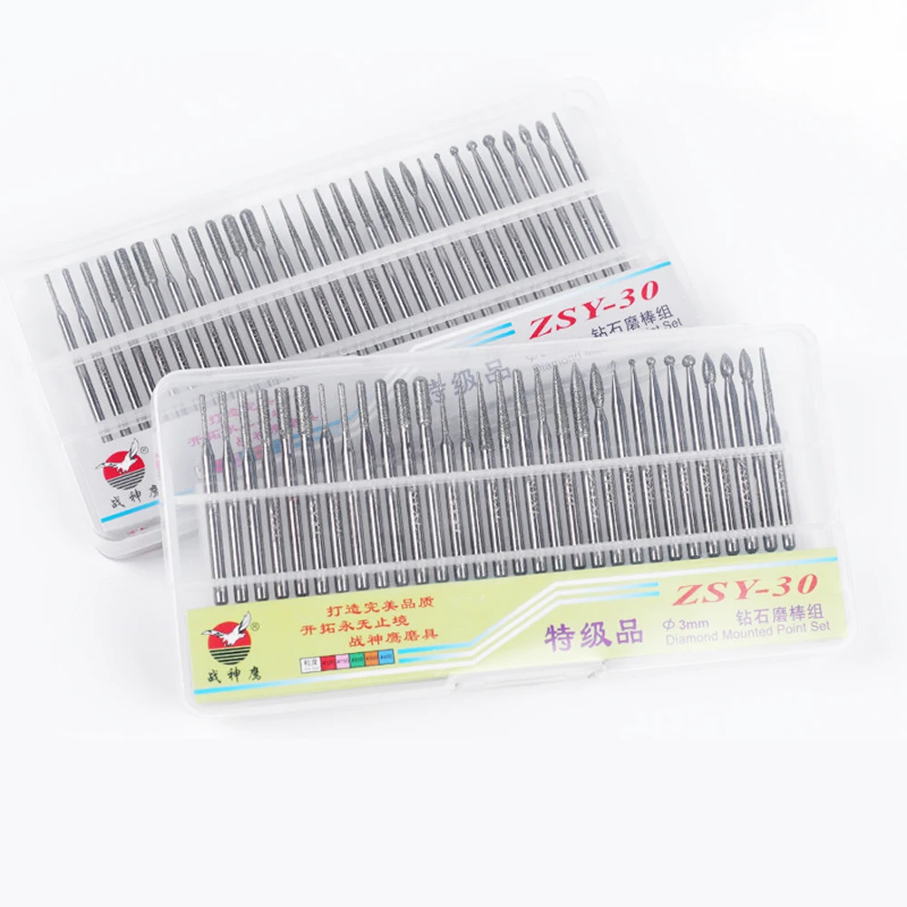 2.35mm 3mm Shank Diamond Grinding Head Polished Needle Jade Stone Carving Engraving Tool Nail File Drill Bit Rotary Tools