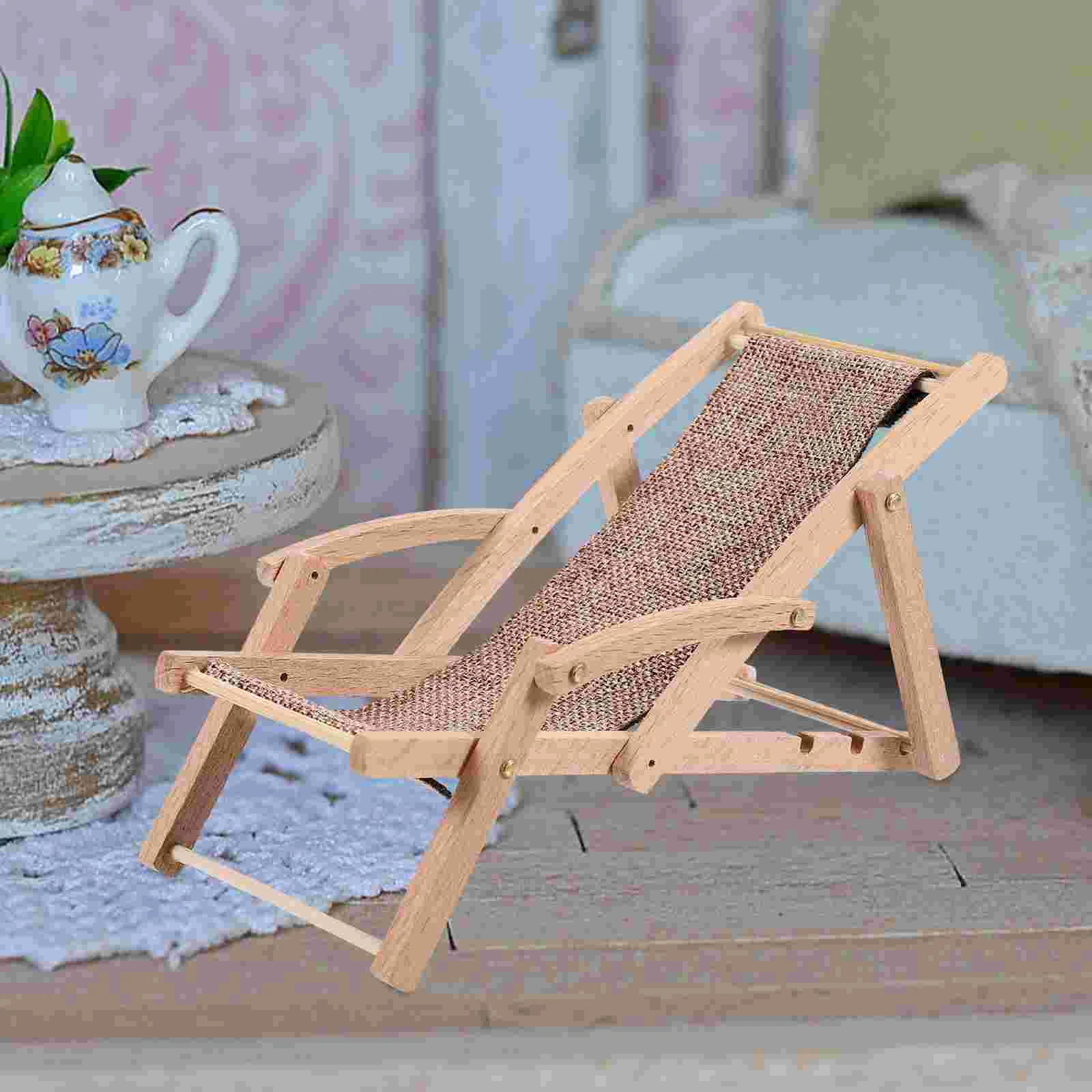 1PC Mini Beach Model Garden Accessory Deck Landscape Decor House Toy Lounge Chair nament Simulated Beach Chair Miniature