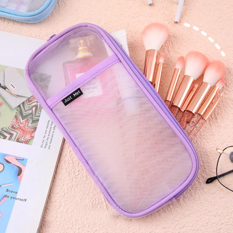 Transparent Women Makeup Bag Mesh Makeup Case Organizer Korean Cosmetic Bags Travel portable Toiletry Bag Zipper Beauty Case