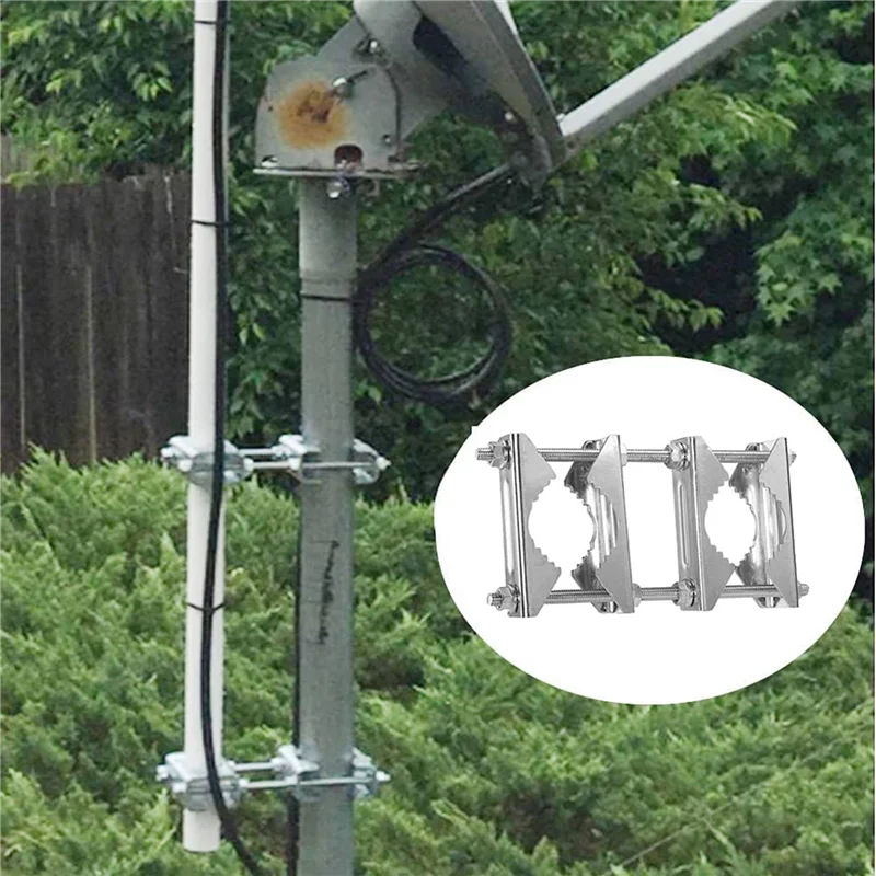 6-teilige Doppelantennen-Mastklemme, V-Backenblock mit Schrauben, Mast-zu-Mast-Klemme, Terrassenschirmhalter, robuste Stange zu Stange – BCDW