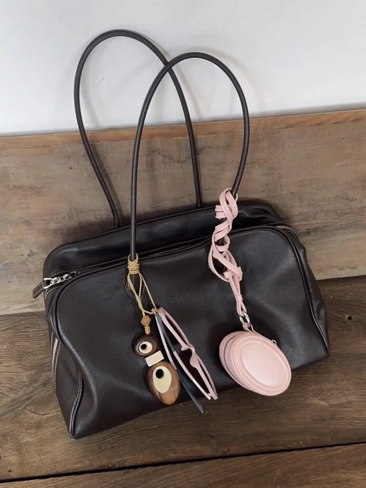 

Large Capaci Genuine Leather Tote Bag Women's 2025 New High-End Commuter Boston Bag Bowling Single oulder Bag