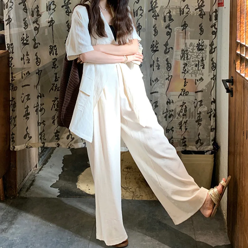 Yaonovni verão moda feminina 2 peça conjunto solto jaqueta irregular + calças de perna larga casual versátil novas roupas 1a1044