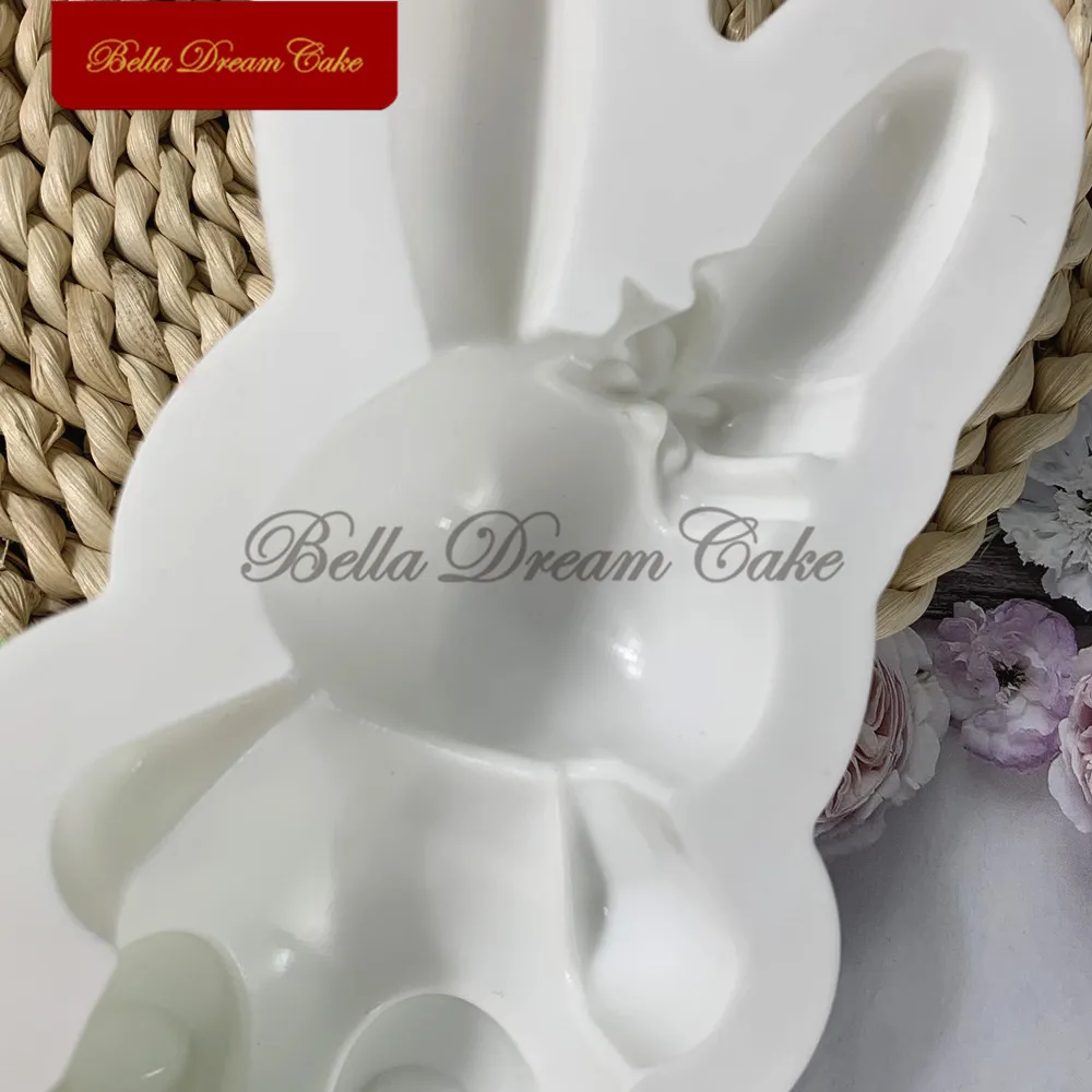 3D Easter Bow Bunny Design Chocolate Silicone Mold DIY Creative Rabbit Breakable Mousse Cake Mould Cake Decorating Tool Bakeware